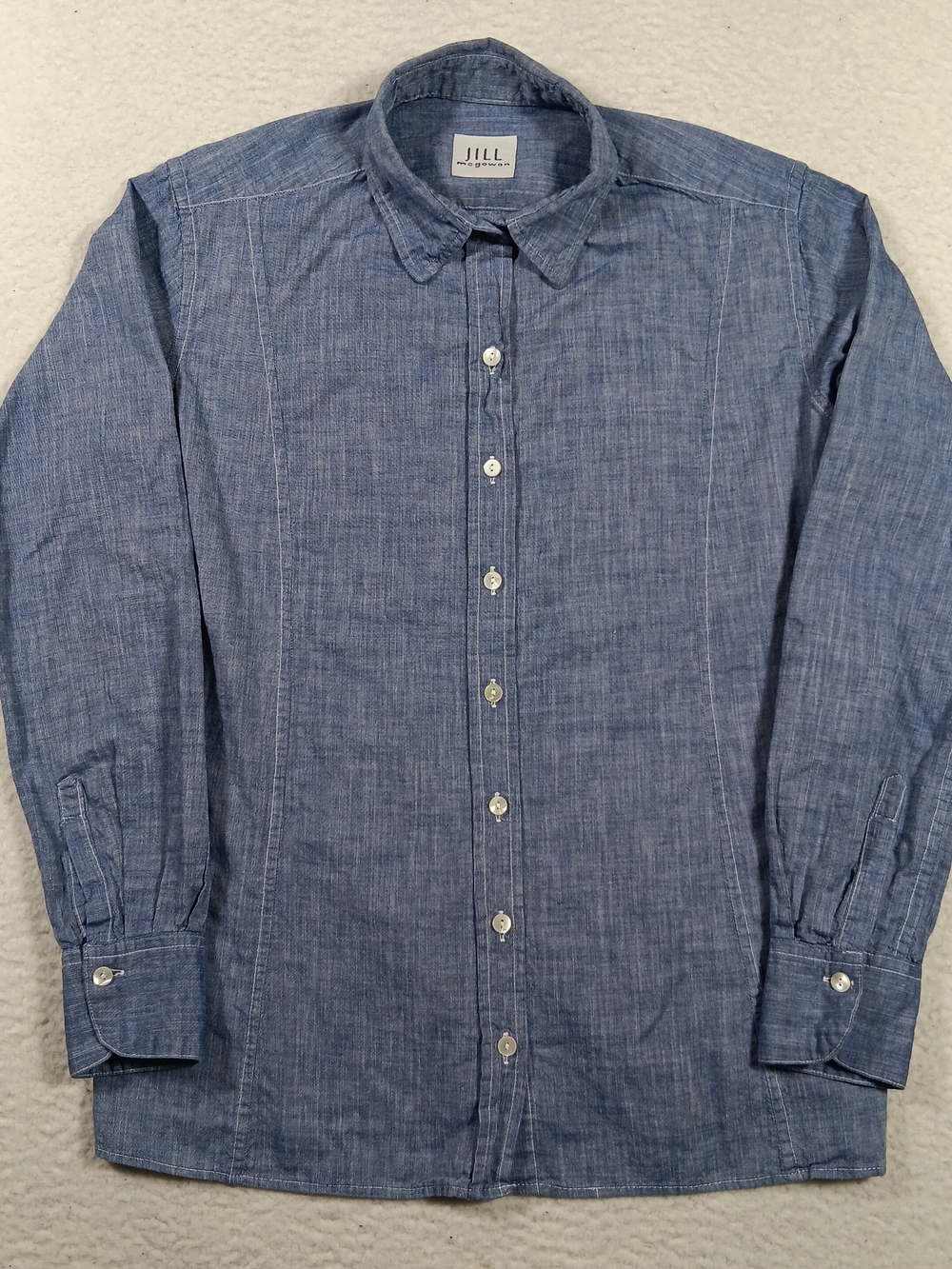 Jill McGowan Top Womens Small Blue Kacey Shirt Chambray Slim Cut  Preppy